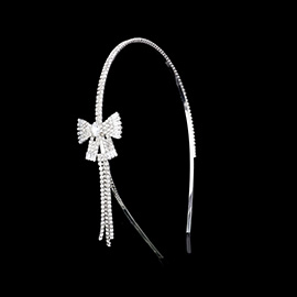 Rhinestone Paved Bow Fringe Pointed Headband