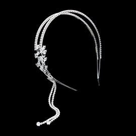 Marquise Stone Cluster Embellished Leaf Vine Rhinestone Fringe Paved Headband