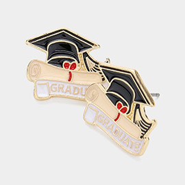 Enamel Graduate Hat Stud Earrings