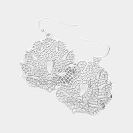 Metal Filigree Geometric Lotus Dangle Earrings