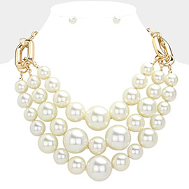 Triple Pearl Layered Statement Necklace