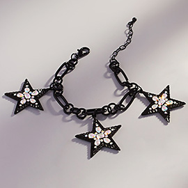 Stone Cluster Embellished Star Charm Station Bracelet