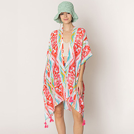 Aztec Print Tassel Kimono Poncho