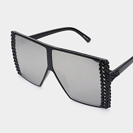 Bling Studded Square Visor Sunglasses