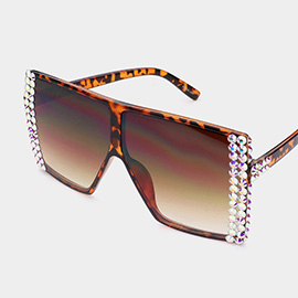 Bling Studded Square Visor Sunglasses