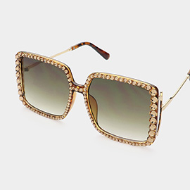 Bling Studded Square Frame Wayfarer Sunglasses