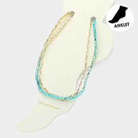 Paperclip Chain Square Tube Beaded Layered Anklet