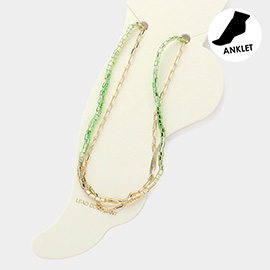 Paper Clip Chain Square Tube Beaded Layered Anklet