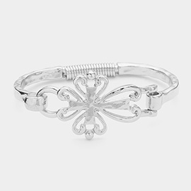 Hammered Metal Flower Pointed Hinged Bracelet