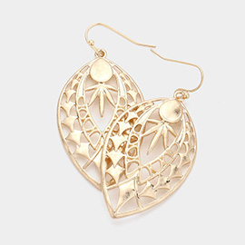 Metal Leaf Filigree Dangle Earrings