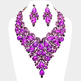 Teardrop Stone Cluster Embellished Evening Statement Necklace