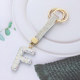 Bling Studded Monogram Initial F Keychain