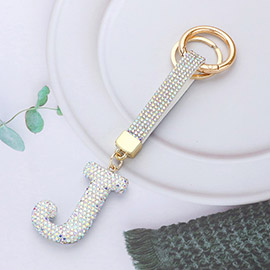 Bling Studded Monogram Initial J Keychain