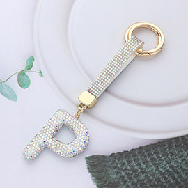 Bling Studded Monogram Initial P Keychain