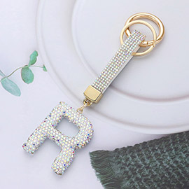 Bling Studded Monogram Initial R Keychain