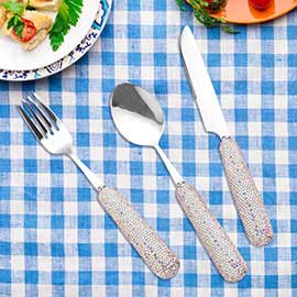 3PCS - Stainless Steel Bling Studded Cutlery Utensils