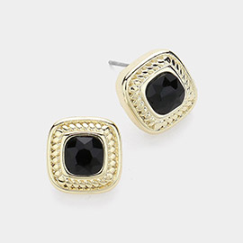 14K Gold Plated Stone Paved Square Stud Earrings