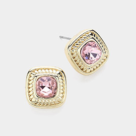 14K Gold Plated Stone Paved Square Stud Earrings