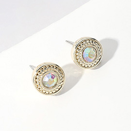 14K Gold Plated Stone Paved Round Stud Earrings