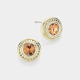 14K Gold Plated Stone Paved Round Stud Earrings