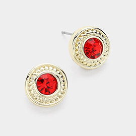 14K Gold Plated Stone Paved Round Stud Earrings