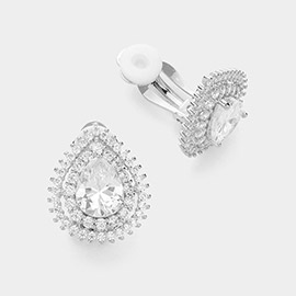 CZ Teardrop Stone Cluster Clip On Earrings