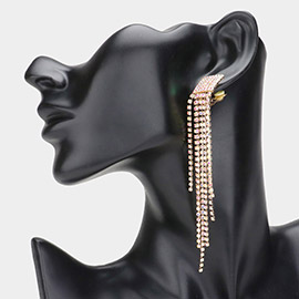 Rhinestone Paved Fringe Clip On Evening Earrings