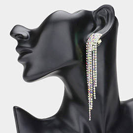 Rhinestone Paved Fringe Clip On Evening Earrings