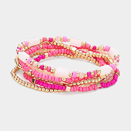 6PCS - Multi Beaded Stretch Layered Bracelets