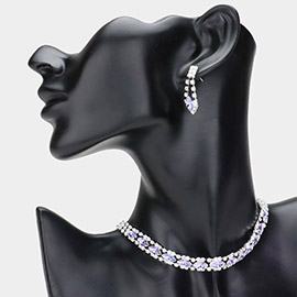 Marquise Stone Accented Rhinestone Paved Evening Choker Necklace