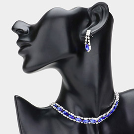 Marquise Stone Accented Rhinestone Paved Evening Choker Necklace