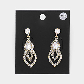 CZ Teardrop Stone Pointed Rhinestone Paved Evening Earrings