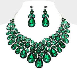 Teardrop Stone Cluster Embellished Evening Necklace