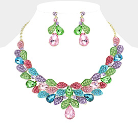 Teardrop Stone Cluster Embellished Evening Necklace