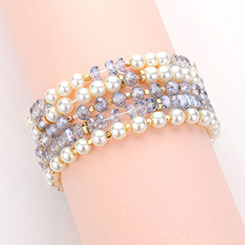 5PCS - Pearl Faceted Beaded Stretch Multi Layered Bracelets