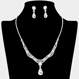 Teardrop Stone Accented Rhinestone Paved Necklace