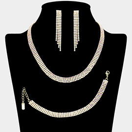 Rhinestone Paved 4-Row Necklace Jewelry Set