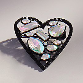 Multi Stone Embellished Heart Pin Brooch