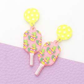 Resin Flower Printed Pickleball Paddle Dangle Earrings