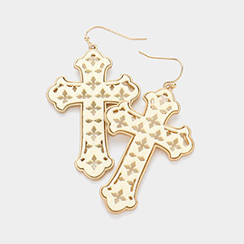 Cut Out Wood Cross Dangle Earrings