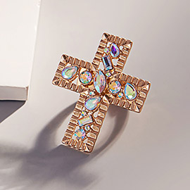 Multi Stone Embellished Cross Stretch Ring