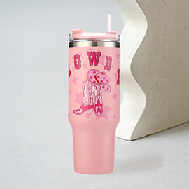 Howdy Cowboy Boots Printed 40OZ Stainless Steel Tumbler With Handle