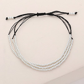 Seed Pearl Beaded Triple Layered Cinch Pull Tie Bracelet