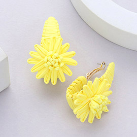 Raffia Wrapped Flower Pointed Earrings