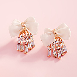 Rhinestone Fringe Bow Earrings