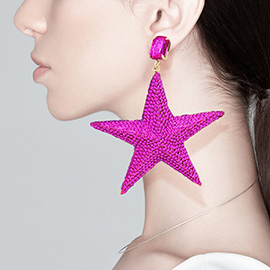 Rhinestone Embellished Metal Star Dangle Earrings