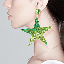 Rhinestone Embellished Metal Star Dangle Earrings