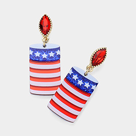 Glittered Resin American USA Flag Beer Can Dangle Earrings