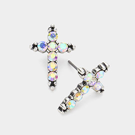 Stone Paved Cross Stud Earrings