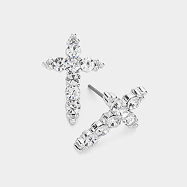 Stone Paved Cross Stud Earrings